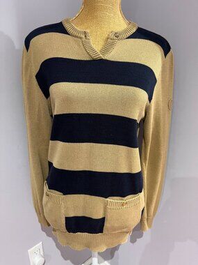 Vintage TRUSSARDI Jeans Striped Cotton Knit Sweater Greyhound Italy M